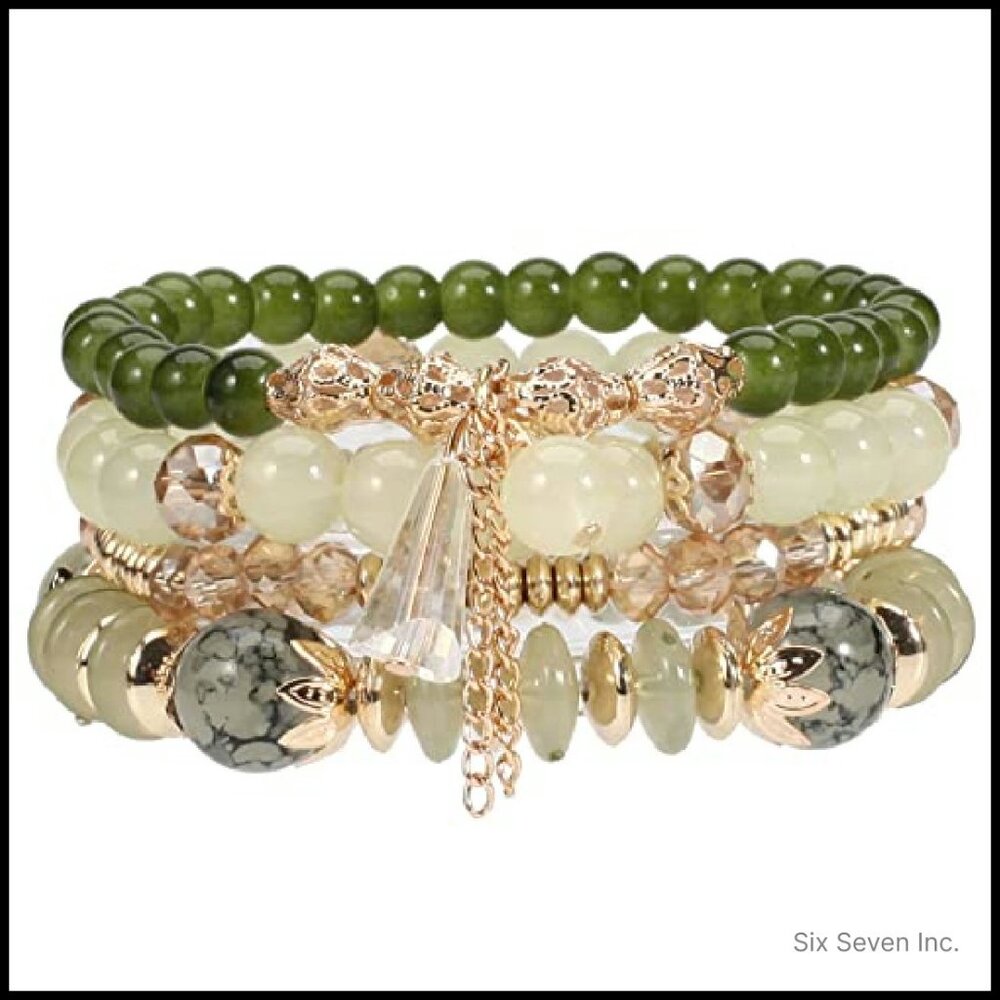Boho Stackable Stretch Bracelets Crystal Beads Go… - image 2